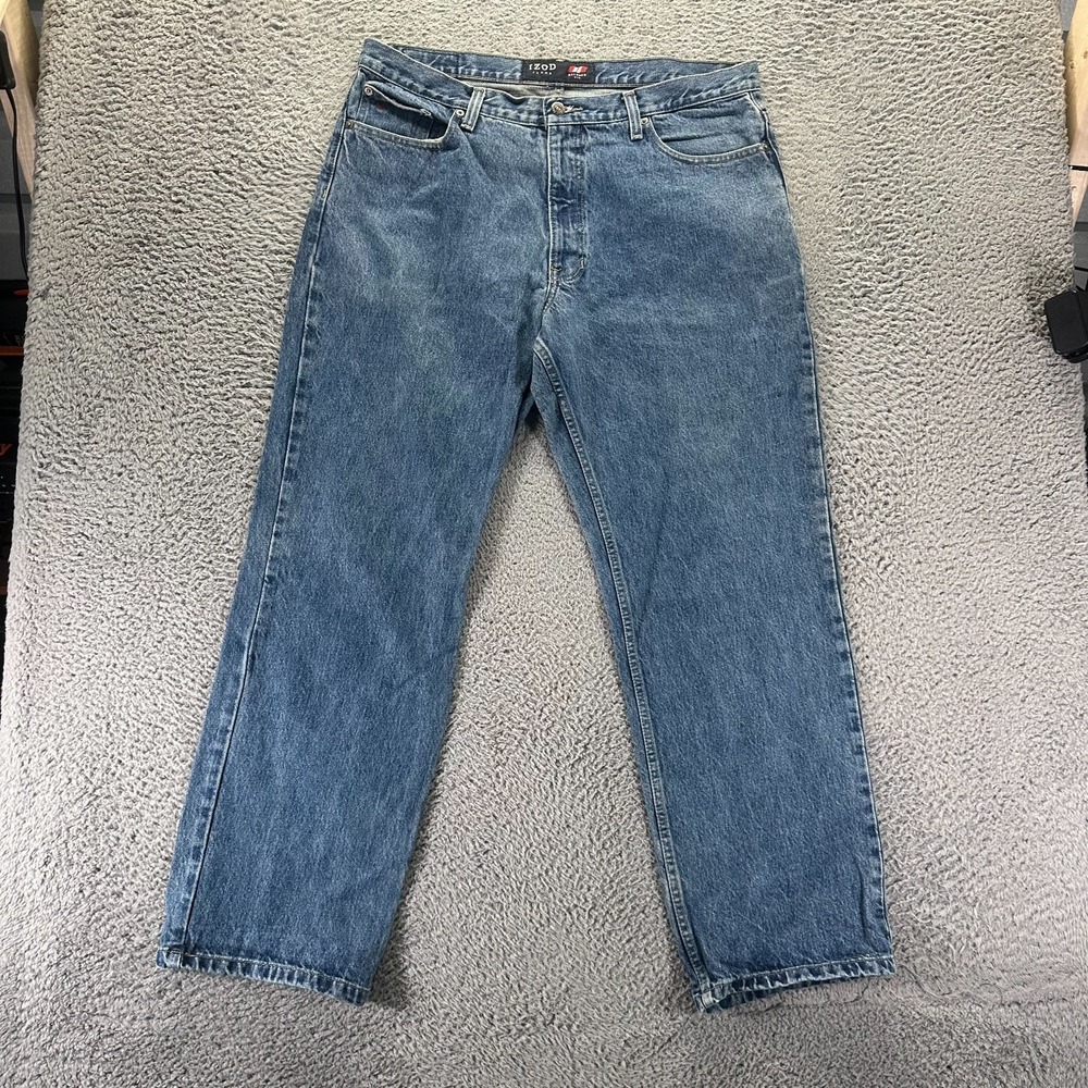 Izod Jeans Men's 38x32 Blue Cotton Denim Straight Relaxed Fit Travel Workwear